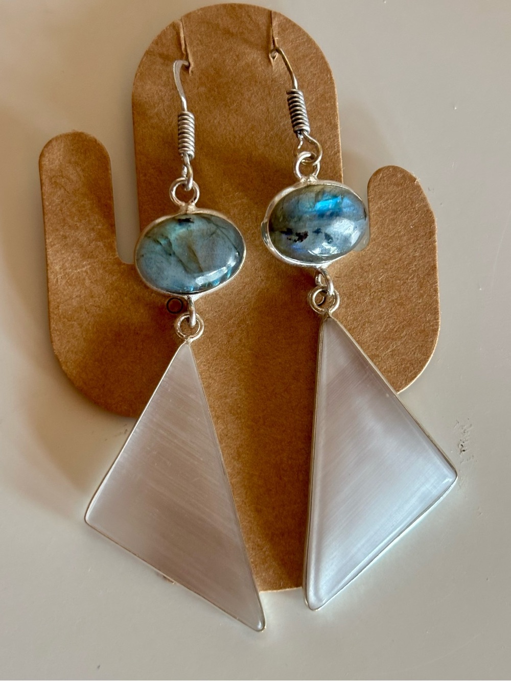 Natural Blue Labradorite & Selenite Crystal Gemstone Earrings